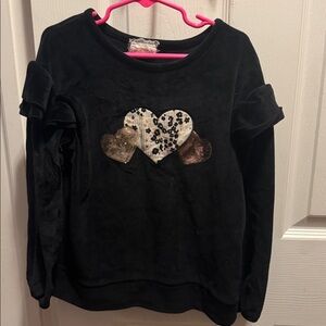 Black Velvet Top with Heart Accents
